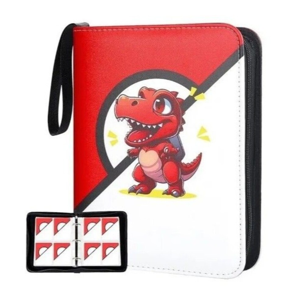 FantasDeck Trading Card Binder 4-Pocket Red Dinosaur Brand New Holds 440 Cards
